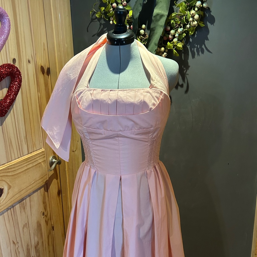 Unique Vintage 50s Peach halter bust shelf dress sz XL - Picture 2 of 8